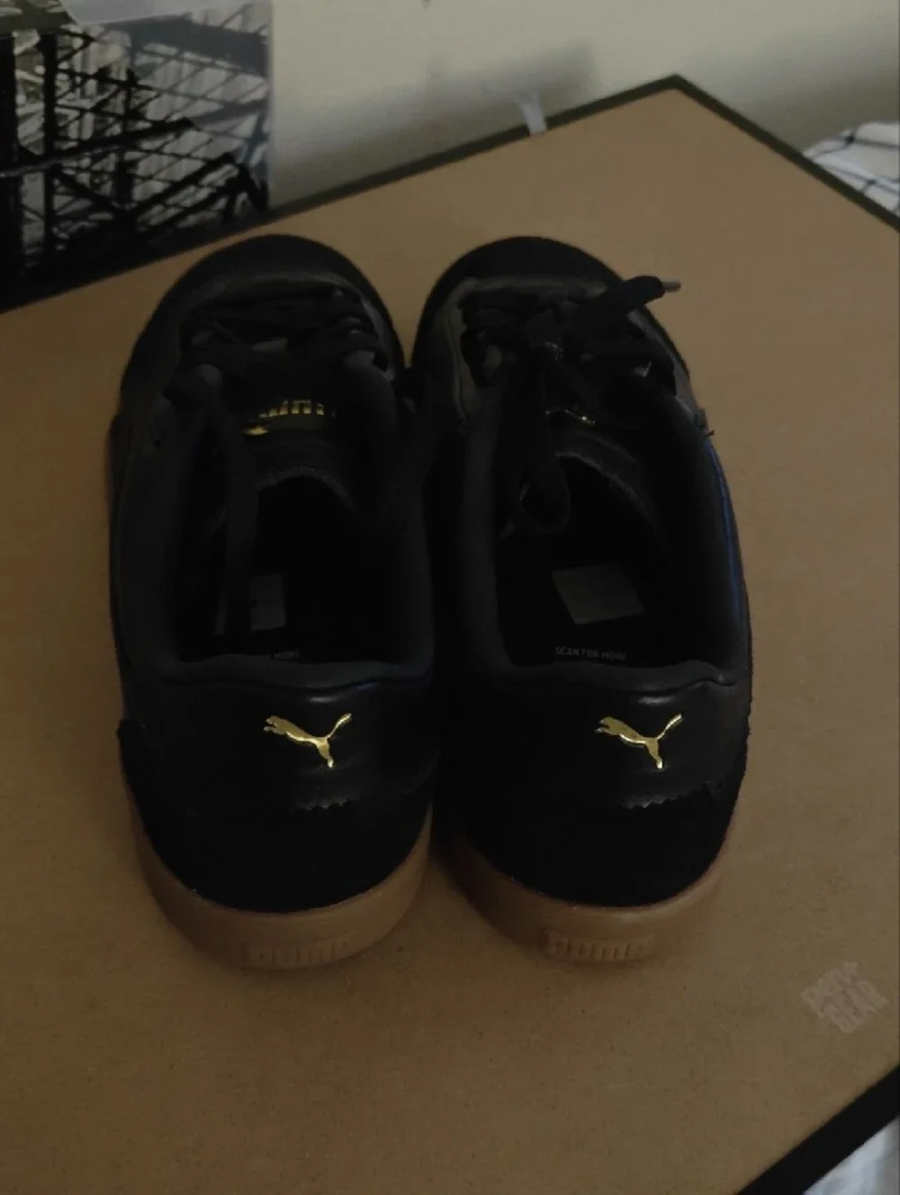 Puma Black Leather Sneakers with Gum Sole